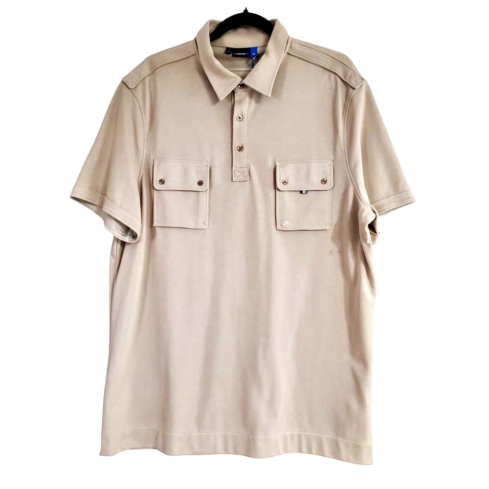 J Lindeberg Men's American Fit Print Golf Polo Beige Sz XL NWT $120